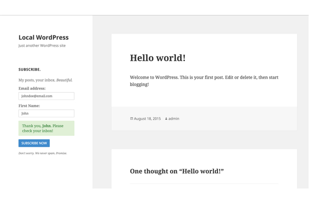 A sample sign-up form in action.