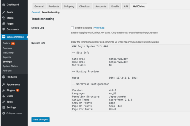 WooCommerce MailChimp Troubleshooting Settings