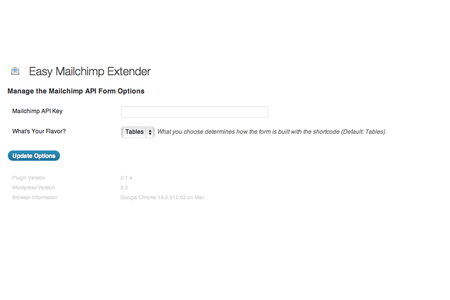 Easy MailChimp Integration Settings Page