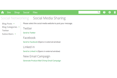 Social Media Sharing page showing links to create product campaign